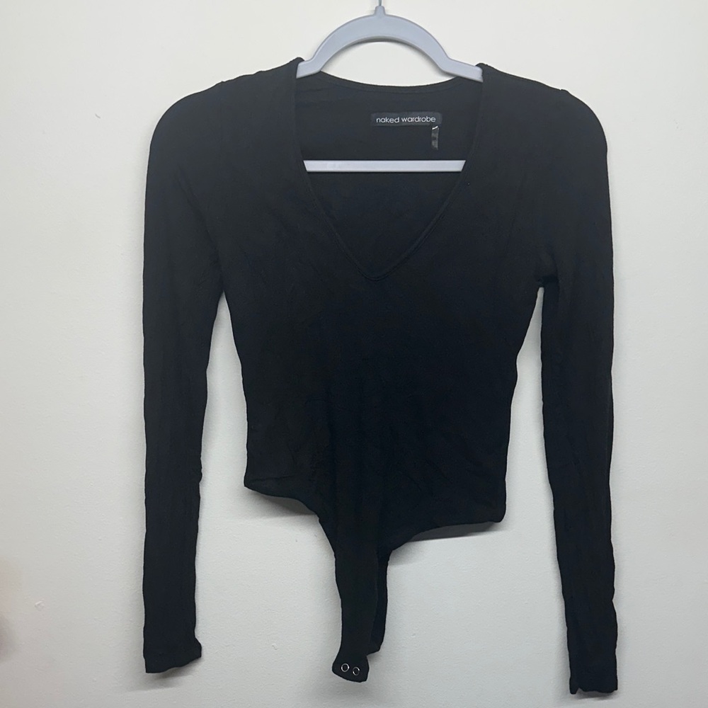 Naked Wardrobe V-Neck Black Bodysuit